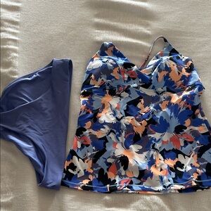 Athleta Blue and Orange Floral Tankini Set